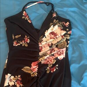 Fashion Nova Black Floral Strapless Dress